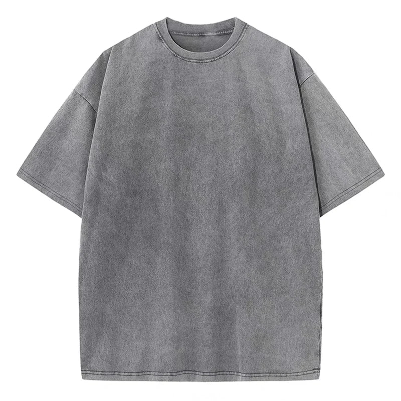 Grey American Style Retro Solid Colour Oversized T-Shirts