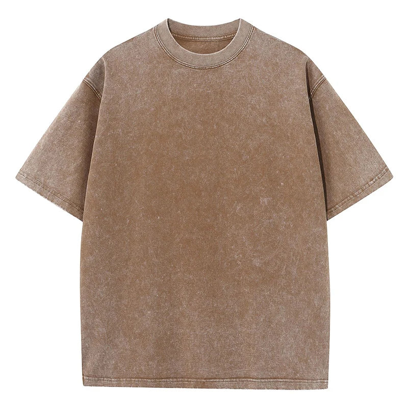 Brown American Style Retro Solid Colour Oversized T-Shirts