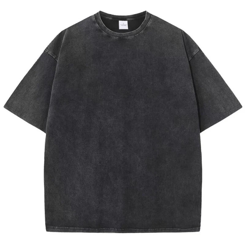 Black American Style Retro Solid Colour Oversized T-Shirts